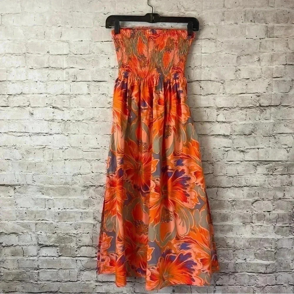 Mikoh Lido Women's Size 1 XS Vivid Floral Dress Midi Shirred Strapless Pockets - Picture 14 of 16